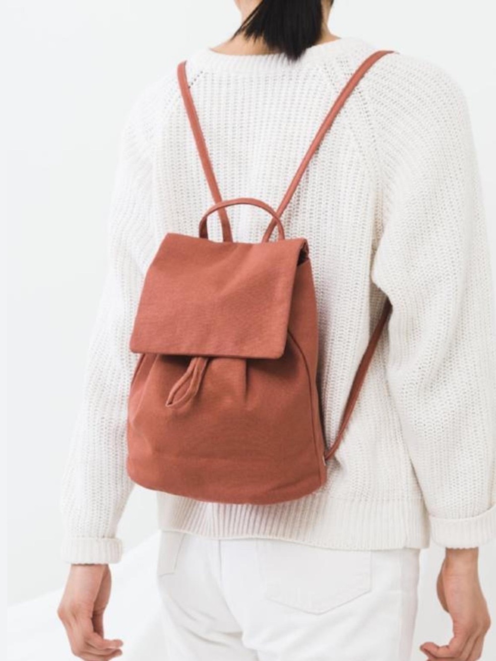 BAGGU cotton canvas backpack in Terracotta Dusty Rose and Natural